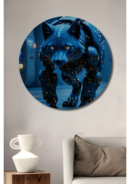 Robotik Panter Dijital Sanat Ev/işyeri/ofis Dekoratif Ahşap Yuvarlak Tablo