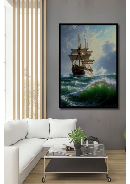 Çerçeve Görünümlü Denizci Gemisi Yağlı Boya Görünümlü Dekoratif Ahşap Ev/işyeri/ofis Kare Tablo