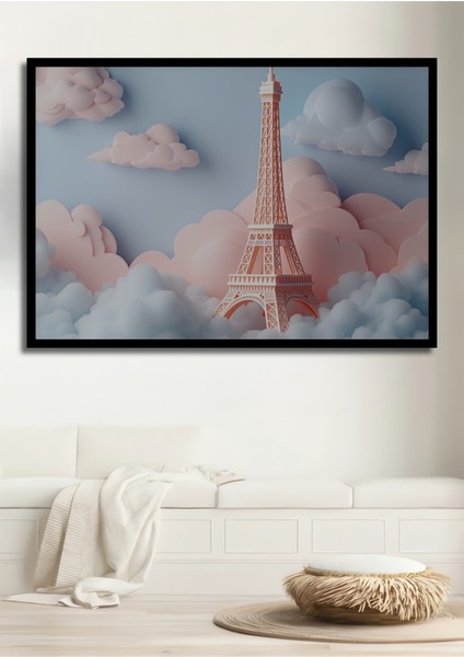 Çerçeve Görünümlü Pembe Rüyalar Içinde Eyfel Kulesi Dekoratif Ahşap Ev/işyeri/ofis Kare Tablo