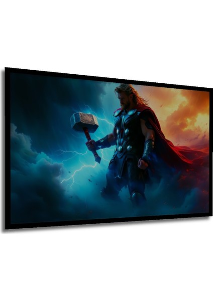 Çerçeve Görünümlü Thor Çekiç Mjolnir Fırtına Tanrısı Yağlı Boya Görünümlü Ahşap Ofis Kare Tablo modelleri