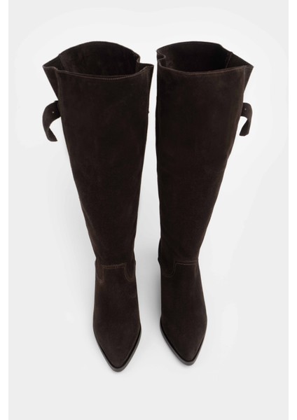 Amaris Bitter Kahve Süet Hakiki Deri Sivri Burun Kalın Topuklu Toka Detay Kadın Çizme indirimleri