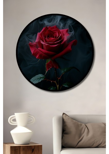 Çerçeve Görünümlü Dumanlı Güller Yağlı Boya Görünümlü Dekoratif Ahşap Ev/işyeri/ofis Yuvarlak Tablo
