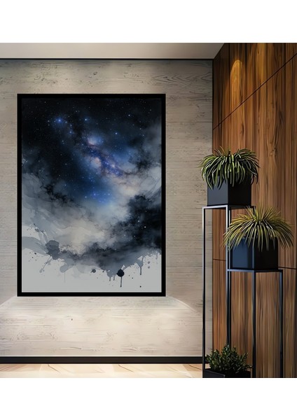 Çerçeve Görünümlü Sulu Boya Görünümlü Samanyolu Rüyası Dekoratif Ahşap Ev/işyeri/ofis Kare Tablo