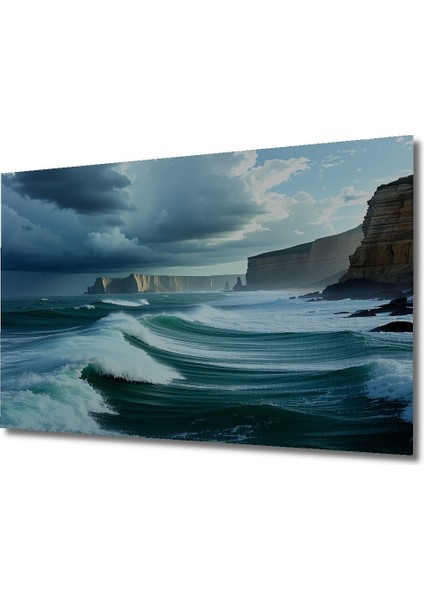 Fırtınalı Deniz Manzarası Yağlı Boya Görünümlü Ev/işyeri/ofis Dekoratif Ahşap Kare Tablo fiyatları