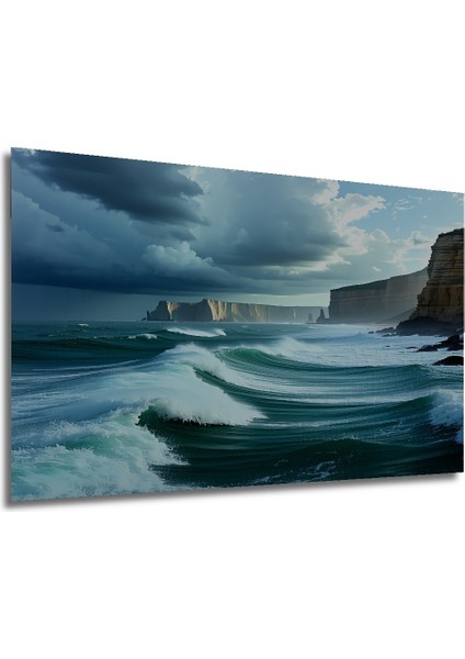 Fırtınalı Deniz Manzarası Yağlı Boya Görünümlü Ev/işyeri/ofis Dekoratif Ahşap Kare Tablo modelleri