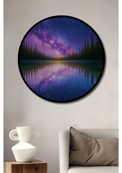 Çerçeve Görünümlü Yıldız Tozu Yağlı Boya Görünümlü Dekoratif Ahşap Ev/işyeri/ofis Yuvarlak Tablo