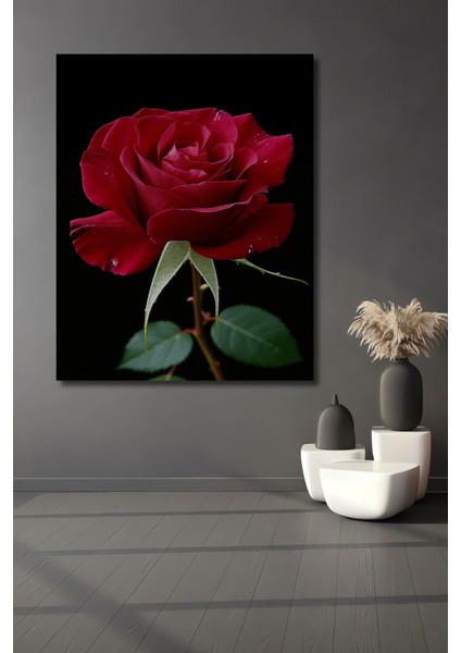 Kırmızı Gül Yağlı Boya Görünümlü Dekoratif Ahşap Ev/işyeri/ofis Kare Tablo