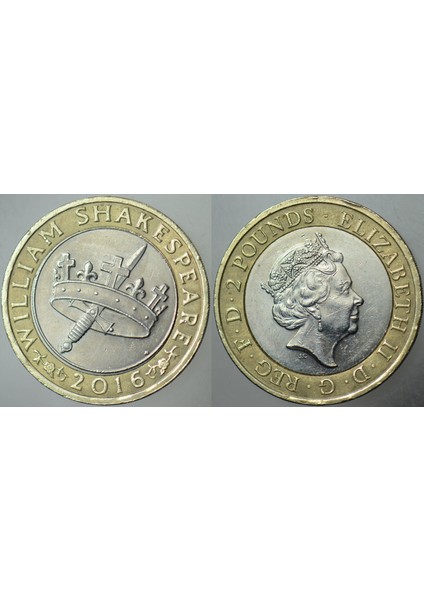 Birleşik Krallık 2 Pound 2016 Hatıra-Shakespeare'in Ölümünün 400. Yılı. Iı. Elizabeth. Ingiltere