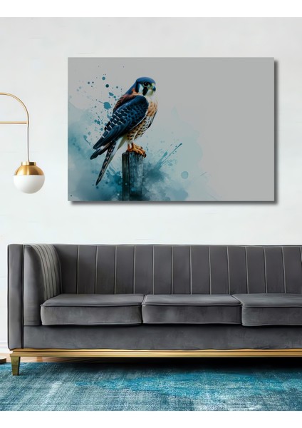 Sulu Boya Görünümlü Şahin Kuşu Dekoratif Ahşap Ev/işyeri/ofis Kare Tablo