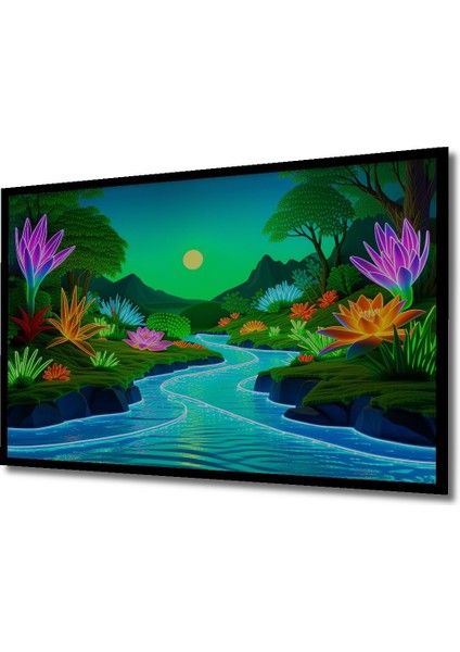 Çerçeve Görünümlü Neon Çiçekler Diyarı Dekoratif Ahşap Görünümlü Ev/işyeri/ofis Kare Tablo fiyatları