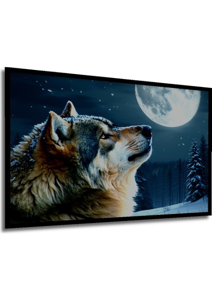 Çerçeve Görünümlü Dolunayda Uluyan Kurt Yağlı Boya Görünümlü Dekoratif Ahşap Işyeri/ofis Kare Tablo modelleri