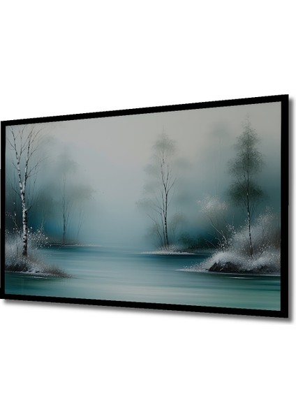 Çerçeve Görünümlü Buz Mavisi Göl Yağlı Boya Görünümlü Dekoratif Ahşap Ev/işyeri/ofis Kare Tablo fiyatları