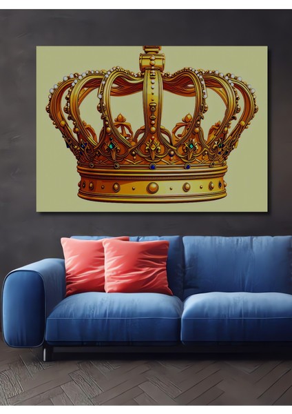 Altın Kraliyet Tacı Yağlı Boya Görünümlü Dekoratif Ahşap Ev/işyeri/ofis Kare Tablo