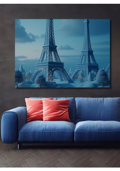 Eşsiz Mavi Eiffel Kulesi Görünümlü Dekoratif Ahşap Ev/işyeri/ofis Kare Tablo