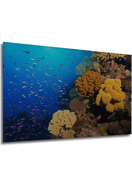 Deniz Altı Mercan Resifi Balık Sürüsü Manzarası Dekoratif Ahşap Ev/işyeri/ofis Kare Tablo modelleri