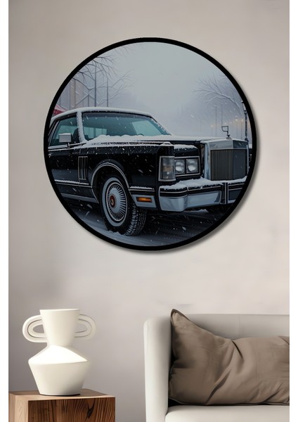 Çerçeve Görünümlü Kar Altında Lincoln Continental Yağlı Boya Görünümlü Ahşap Ofis Yuvarlak Tablo