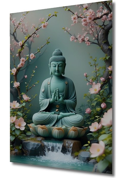 Sakura Çiçekleri Arasında Buda Huzuru Yağlı Boya Görünümlü Dekoratif Ahşap Ev/işyeri/ofis Tablo fiyatları