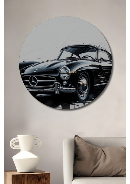Mercedes 300SL Yağlı Boya Görünümlü Sanat Ev/işyeri/ofis Dekoratif Ahşap Yuvarlak Tablo