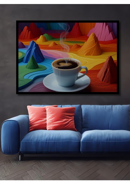 Çerçeve Görünümlü Gökkuşağı Dağları Kahve Rüyası Dekoratif Ahşap Ev/işyeri/ofis Kare Tablo