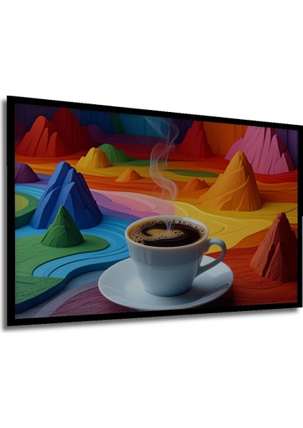 Çerçeve Görünümlü Gökkuşağı Dağları Kahve Rüyası Dekoratif Ahşap Ev/işyeri/ofis Kare Tablo modelleri