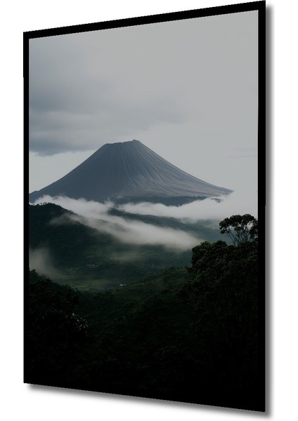 Çerçeve Görünümlü Sulu Boya Görünümlü Volkanik Dağ Manzarası Dekoratif Ahşap Işyeri/ofis Kare Tablo fiyatları