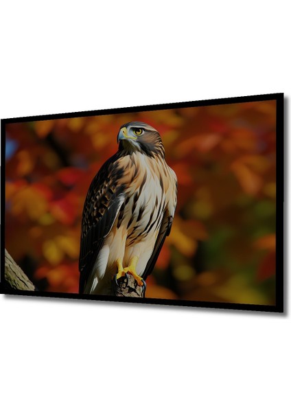 Çerçeve Görünümlü Sonbahar Yaprakları Arasında Kartal Yağlı Boya Görünümlü Ahşap Ofis Kare Tablo fiyatları