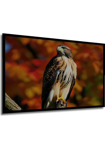 Çerçeve Görünümlü Sonbahar Yaprakları Arasında Kartal Yağlı Boya Görünümlü Ahşap Ofis Kare Tablo modelleri