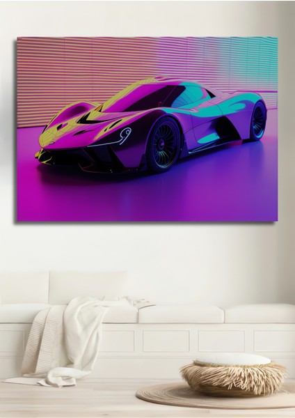 Neon Işıltılı Süper Araba Dijital Sanat Ev/işyeri/ofis/salon Ahşap Dekoratif Kare Tablo
