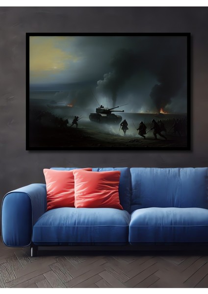 Çerçeve Görünümlü Tank Hücumu Yağlı Boya Görünümlü Dekoratif Ahşap Ev/işyeri/ofis Kare Tablo