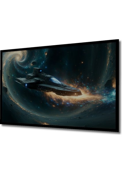 Çerçeve Görünümlü Uzay Gemisi Galaksi Seyahati Yağlı Boya Görünümlü Dekoratif Ahşap Ofis Kare Tablo fiyatları
