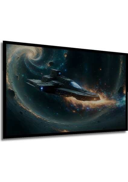 Çerçeve Görünümlü Uzay Gemisi Galaksi Seyahati Yağlı Boya Görünümlü Dekoratif Ahşap Ofis Kare Tablo modelleri