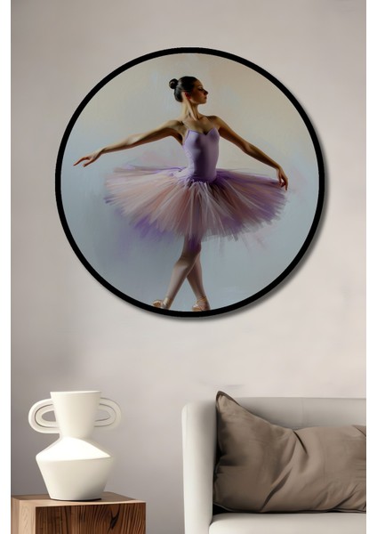 Çerçeve Görünümlü Balerin Zarafeti Yağlı Boya Görünümlü Dekoratif Ahşap Işyeri/ofis Yuvarlak Tablo