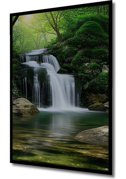 Çerçeve Görünümlü Yeşilin Büyüsü Şelale Manzarası Dekoratif Ahşap Ev/işyeri/ofis Kare Tablo fiyatları