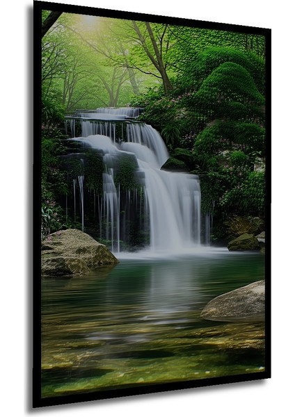 Çerçeve Görünümlü Yeşilin Büyüsü Şelale Manzarası Dekoratif Ahşap Ev/işyeri/ofis Kare Tablo modelleri