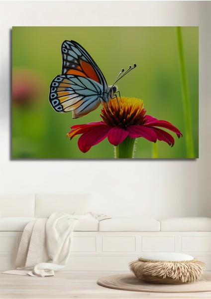 Çiçek Bahçesinde Dans Eden Kelebek Dekoratif Ahşap Ev/işyeri/ofis Kare Tablo