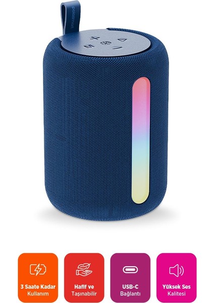 PBS228 Işıklı Taşınabilir Kablosuz Bluetooth Speaker Hoparlör 1200 Mah Navy modelleri