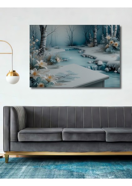 Bembeyaz Kış Düşleri Yağlı Boya Görünümlü Dekoratif Ahşap Ev/işyeri/ofis Kare Tablo