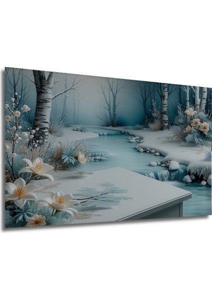 Bembeyaz Kış Düşleri Yağlı Boya Görünümlü Dekoratif Ahşap Ev/işyeri/ofis Kare Tablo modelleri
