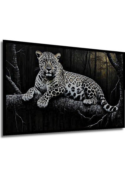 Çerçeve Görünümlü Orman Esintili Leopar Yağlı Boya Görünümlü Dekoratif Ahşap Işyeri/ofis Kare Tablo modelleri