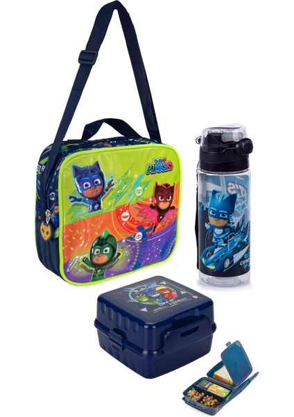 Pijamaskeliler Lisanslı Beslenme Çantası + Pipetli Suluk + Beslenme Kabı Set Tlpj3