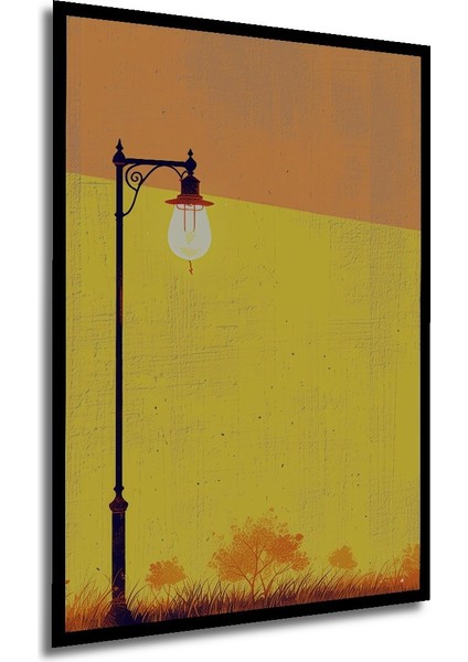 Çerçeve Görünümlü Gün Batımı Altında Nostaljik Lamba Yağlı Boya Görünümlü Ahşap Ofis Kare Tablo modelleri