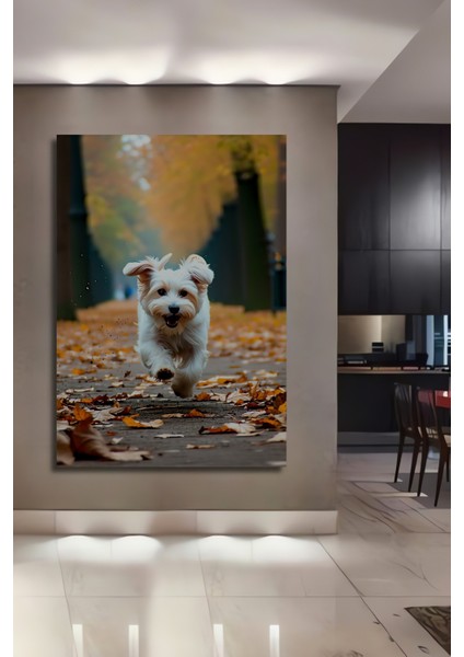 Sonbahar Neşesi Köpek Yağlı Boya Görünümlü Ev/işyeri/ofis Dekoratif Ahşap Kare Tablo