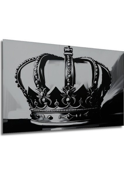 Siyah Beyaz Kraliyet Tacı Yağlı Boya Görünümlü Dekoratif Ahşap Ev/işyeri/ofis Kare Tablo modelleri