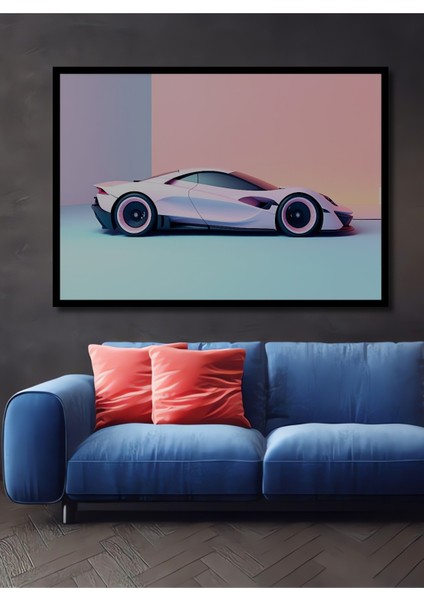 Çerçeve Görünümlü Pembe Rüya Lüks Araba Modern Sanat Yağlı Boya Görünümlü Ahşap Ofis Kare Tablo