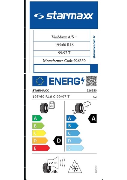 195/60 R 16 C Tl 99/98T 6pr Vanmaxx A/s Starmaxx fiyatları