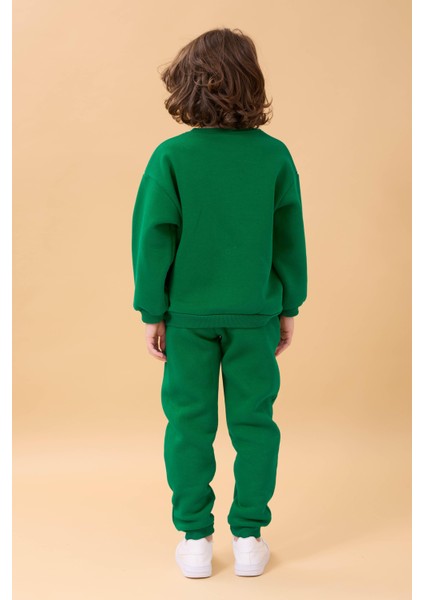 Erkek Çocuk Bisiklet Yaka Şardonlu Kışlık 2'li Eşofman Takımı - Yeşil modelleri