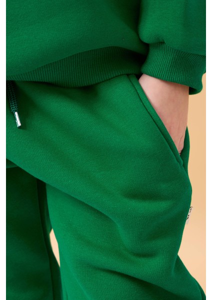 Erkek Çocuk Bisiklet Yaka Şardonlu Kışlık 2'li Eşofman Takımı - Yeşil fırsatları