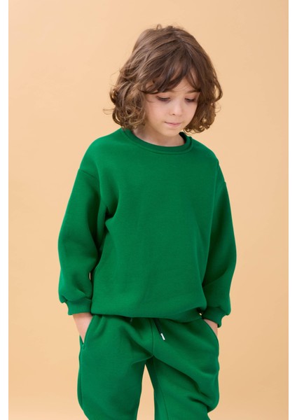 Erkek Çocuk Bisiklet Yaka Şardonlu Kışlık 2'li Eşofman Takımı - Yeşil indirimleri