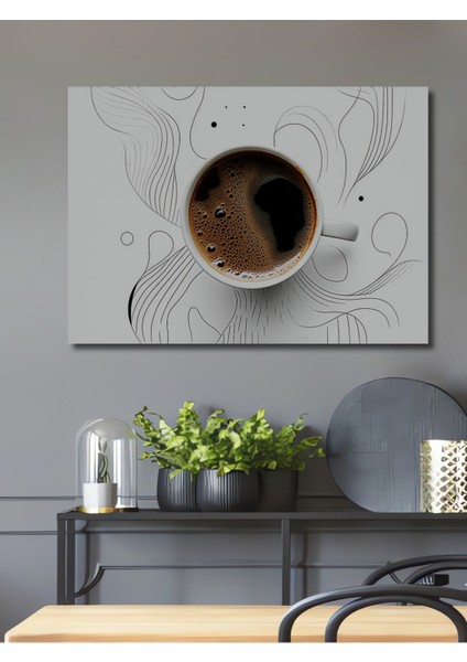 Minimalist Kahve Keyfi Kara Kalem Çizgili Dekoratif Ahşap Ev/işyeri/ofis Kare Tablo