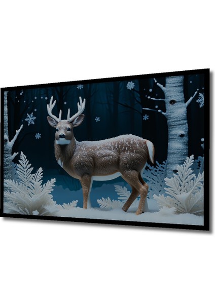 Çerçeve Görünümlü Kış Ormanında Geyik Yağlı Boya Görünümlü Dekoratif Ahşap Işyeri/ofis Kare Tablo fiyatları
